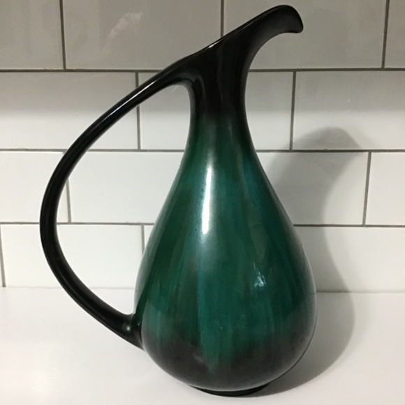 VTG Blue Mountain Pottery BMP Canada Large Pitcher Vase Turquoise Black - Picture 3 of 7